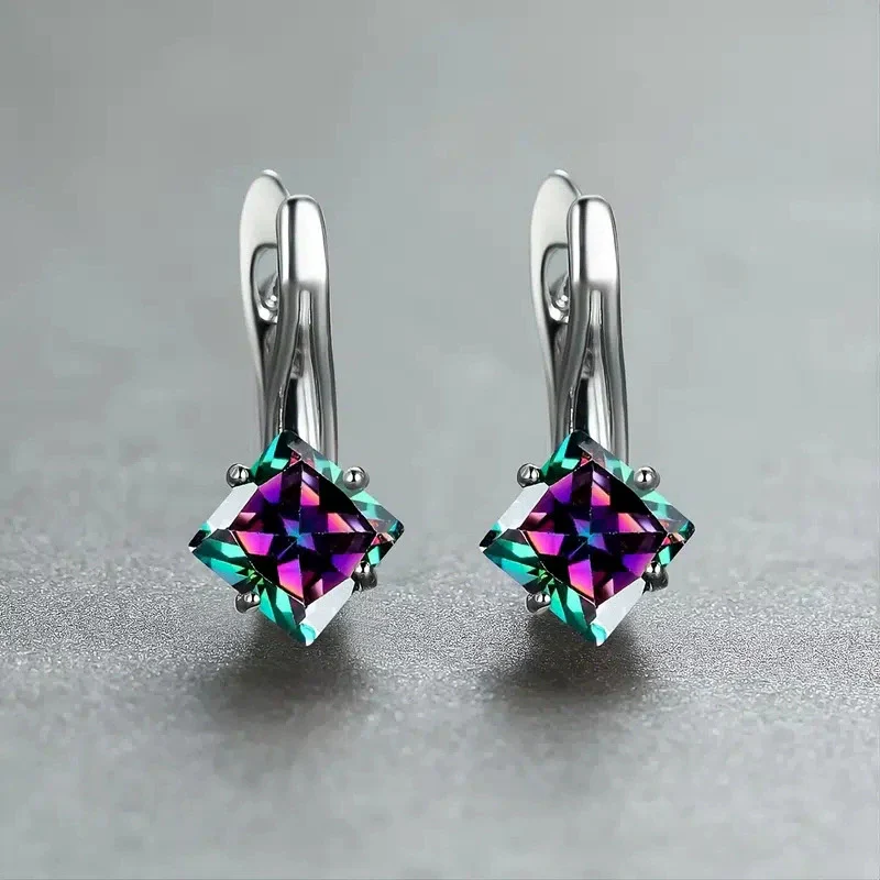 Wholesale Earrings Copper Rhombus Geometric Inlaid Zircon Design For Women