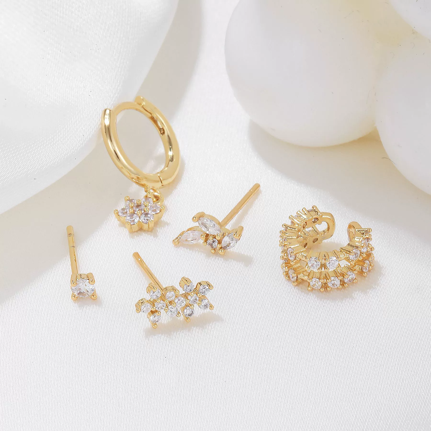 Wholesale Earrings Copper S925 Silver Inlaid Zircon Geometric Flower Style For Women - Image 3