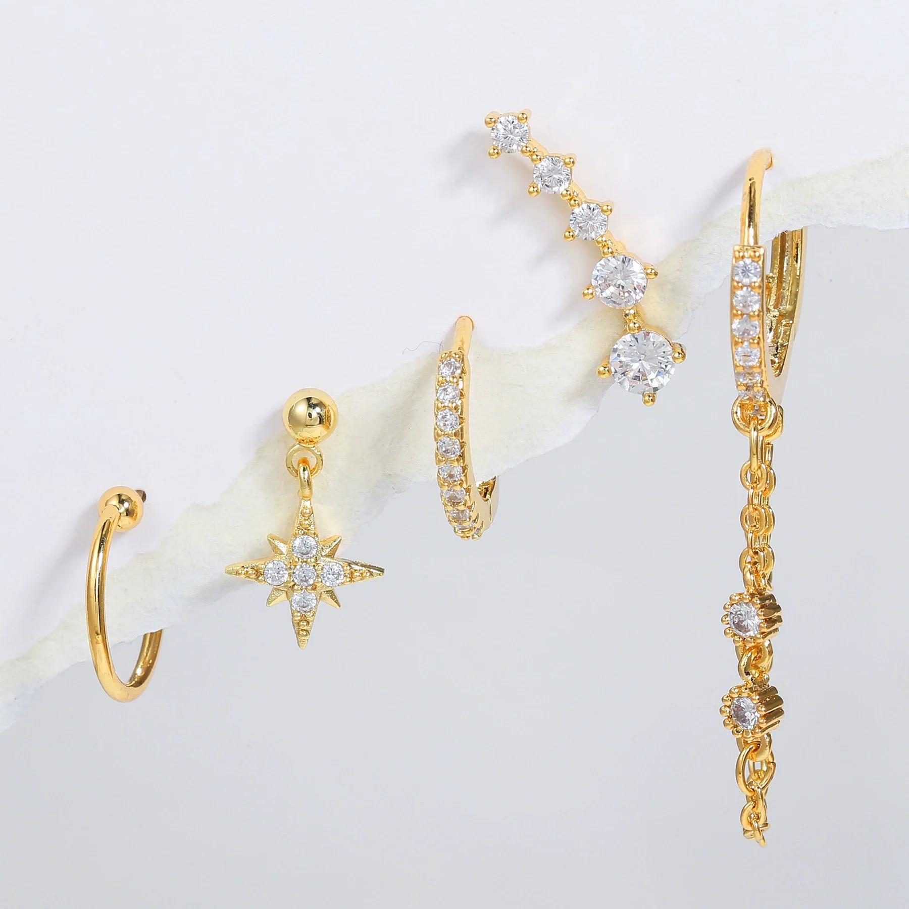 Wholesale Earrings Copper S925 Silver Plated Star Pattern Inlaid Zircon Tassel Simple Fashion