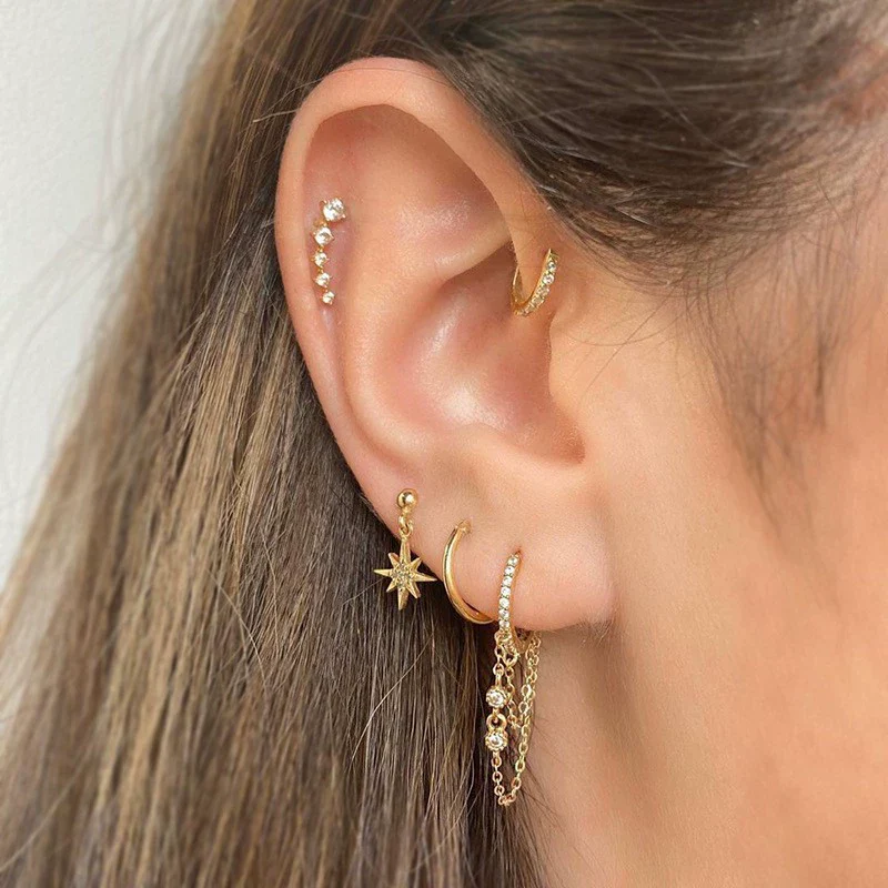 Wholesale Earrings Copper S925 Silver Plated Star Pattern Inlaid Zircon Tassel Simple Fashion - Image 2