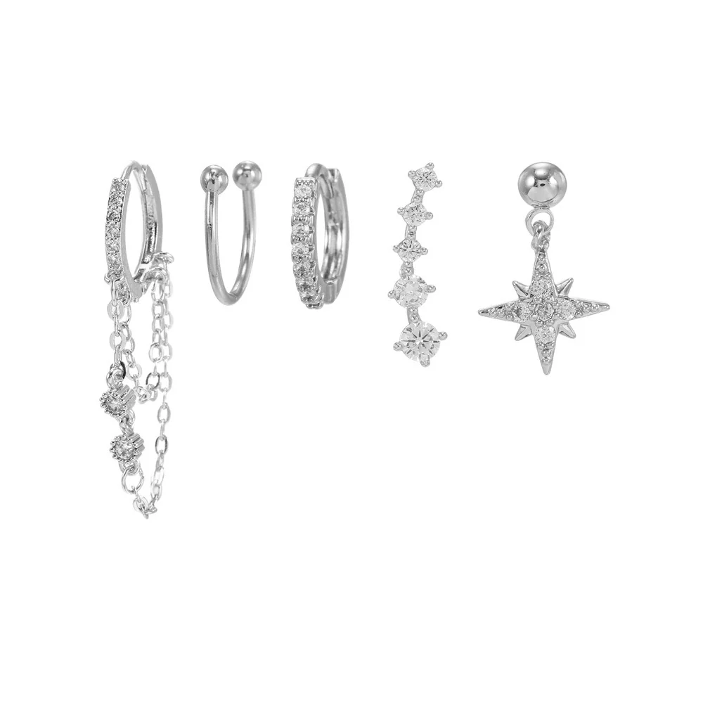 Wholesale Earrings Copper S925 Silver Plated Star Pattern Inlaid Zircon Tassel Simple Fashion - Image 6