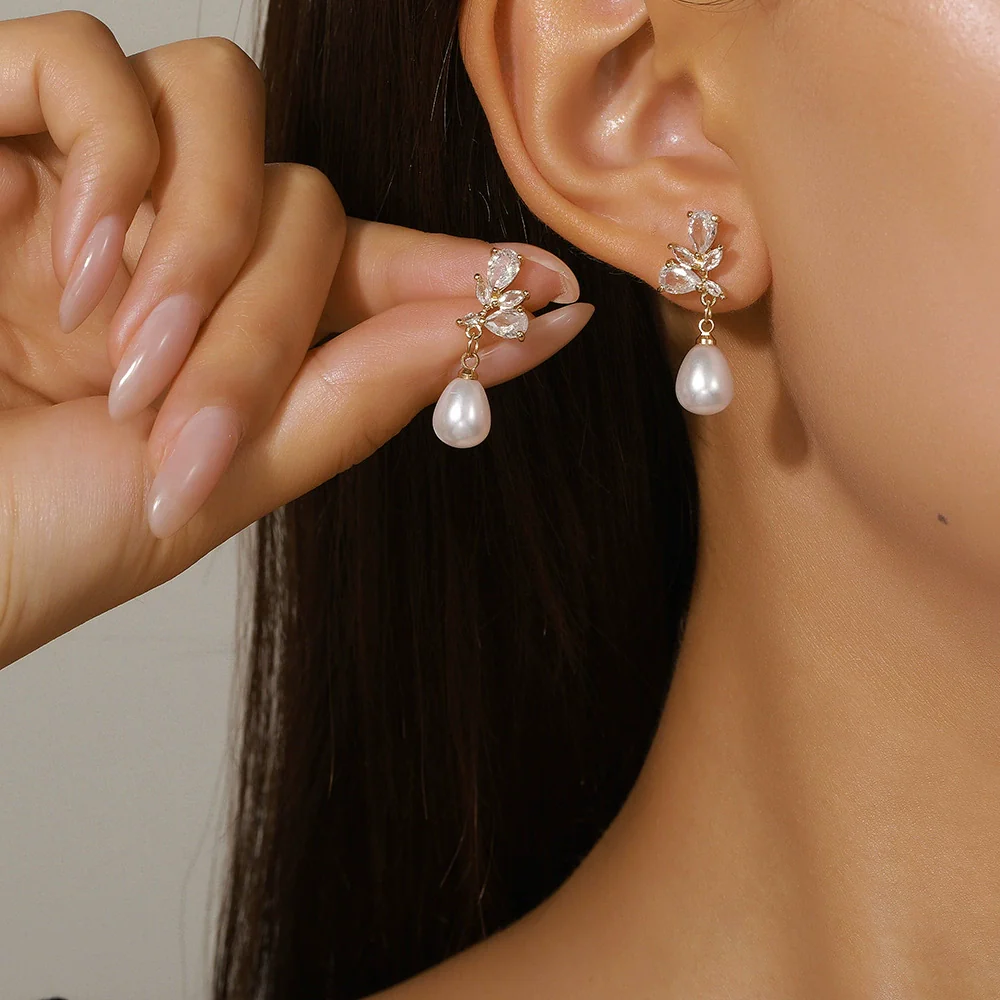 Wholesale Earrings Copper Zircon Geometric Electroplating Women's - Image 3