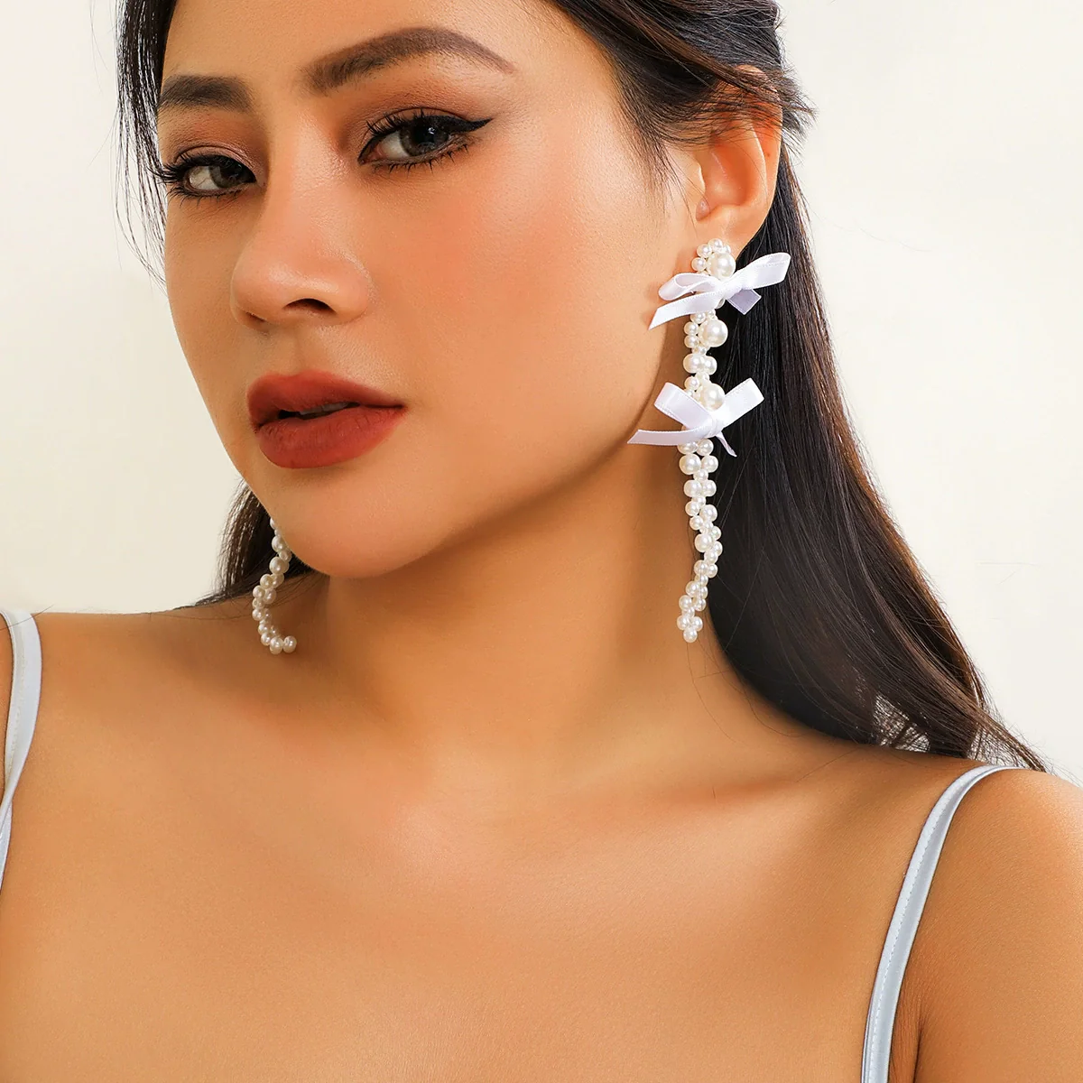 Wholesale Earrings Imitation Pearl Ribbon Bow Tie Handmade - Image 11