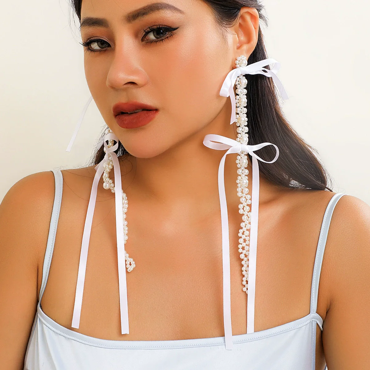 Wholesale Earrings Imitation Pearl Ribbon Bow Tie Handmade - Image 9