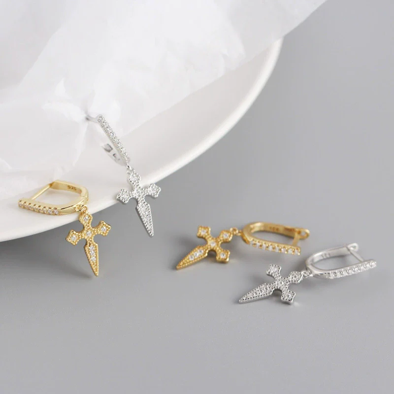 Wholesale Earrings S925 Sterling Silver Baroque Cross Geometric Electroplating Design For Women - Image 2