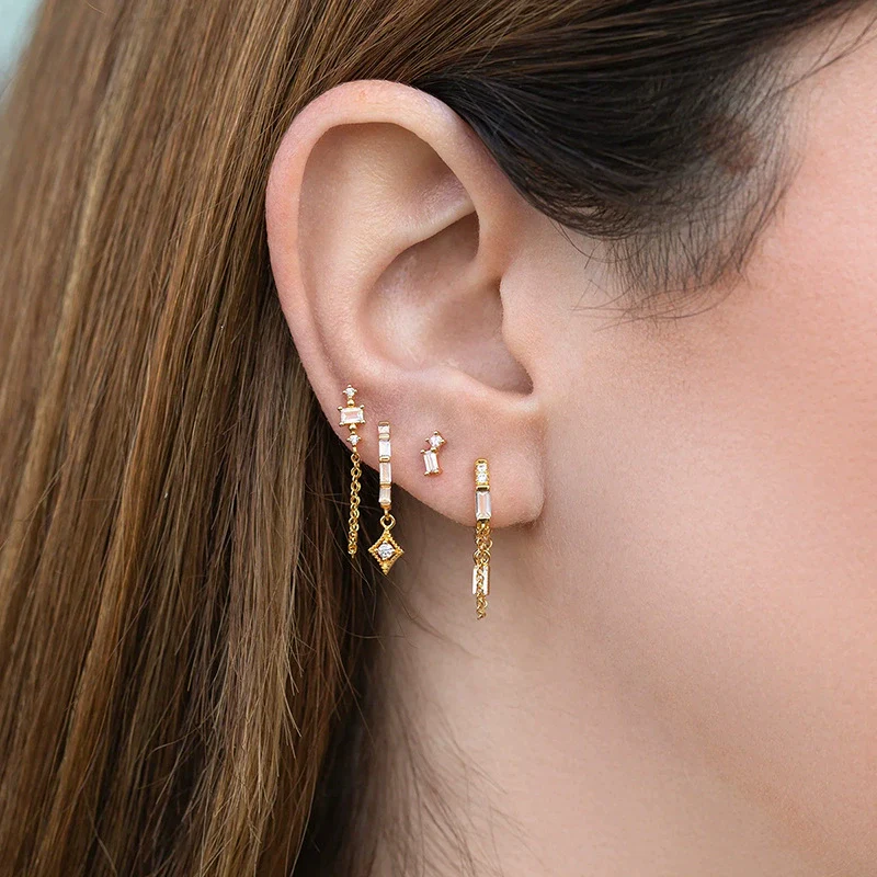 Wholesale Earrings S925 Sterling Silver Copper Geometric Zirconia Tassel Chain - Image 2