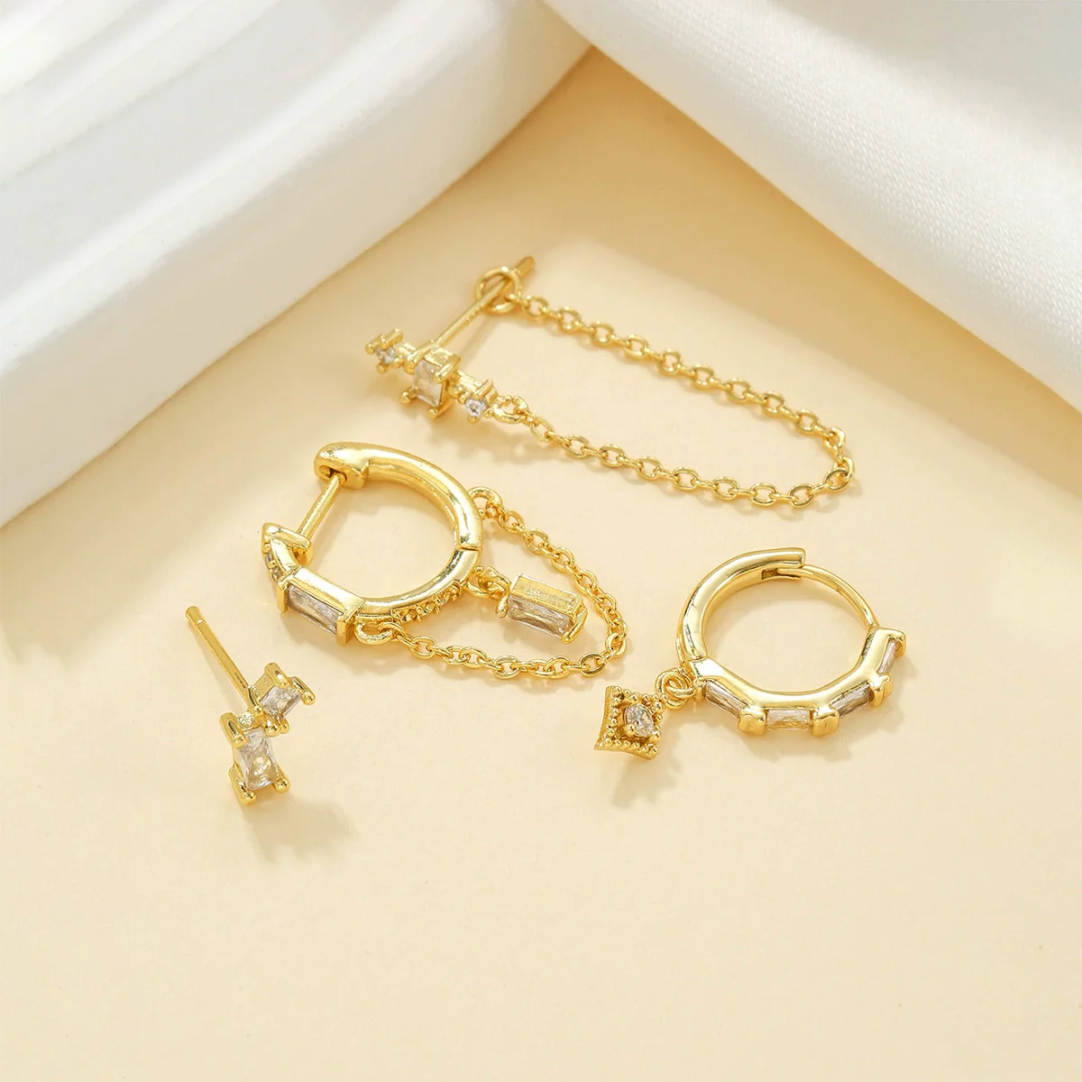 Wholesale Earrings S925 Sterling Silver Copper Geometric Zirconia Tassel Chain - Image 3