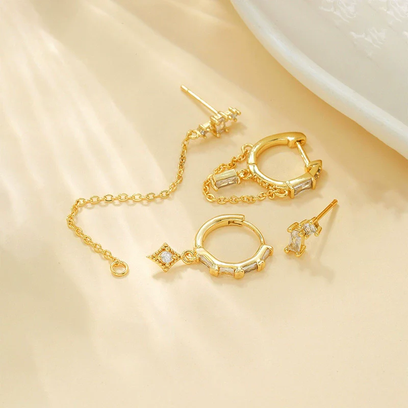 Wholesale Earrings S925 Sterling Silver Copper Geometric Zirconia Tassel Chain - Image 4