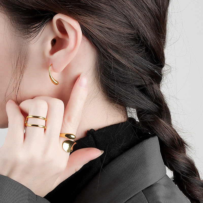 Wholesale Earrings S925 Sterling Silver Geometric Arc Drop Shaped Electroplated - Image 4