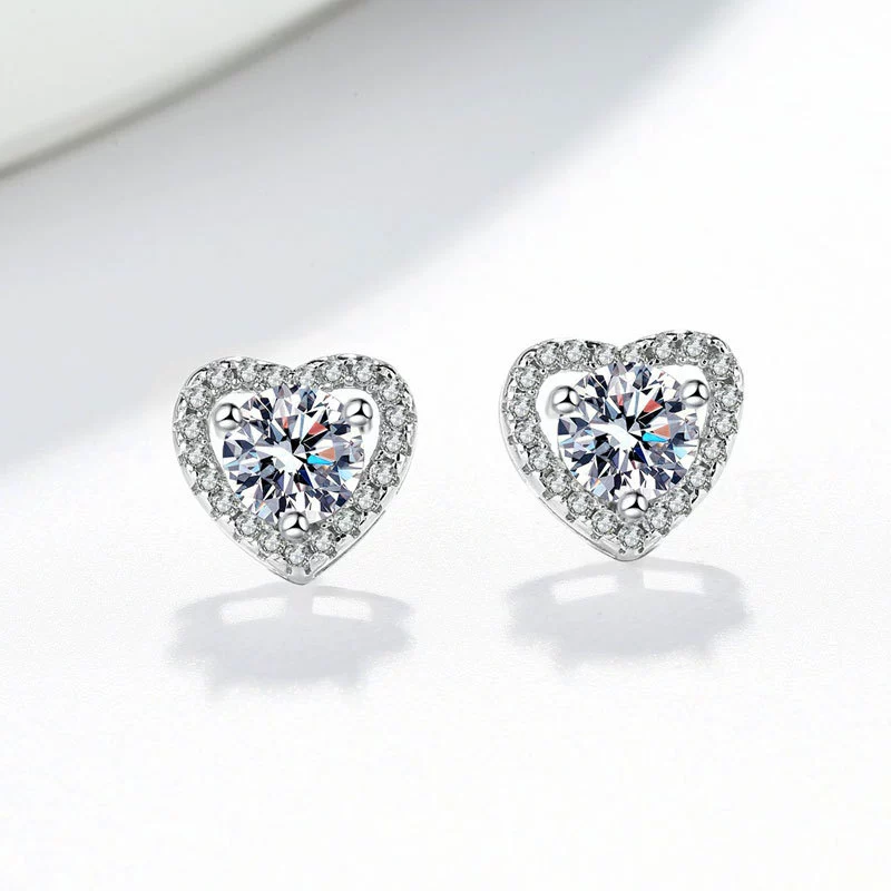 Wholesale Earrings S925 Sterling Silver Heart Shaped Geometric Moissanite Inlaid Electroplated - Image 3