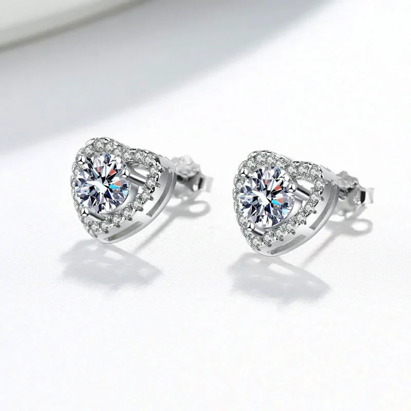 Wholesale Earrings S925 Sterling Silver Heart Shaped Geometric Moissanite Inlaid Electroplated - Image 4