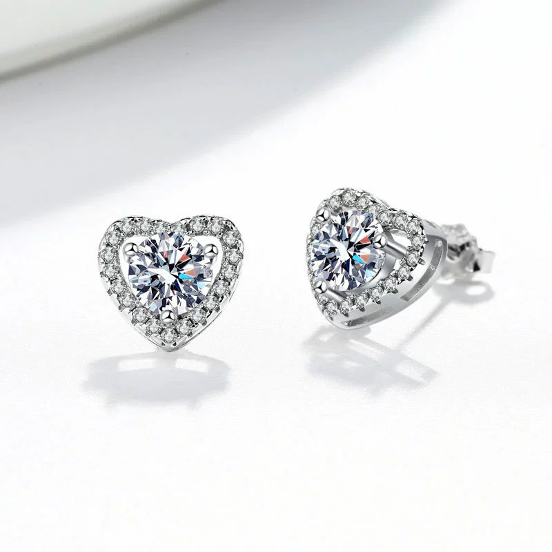 Wholesale Earrings S925 Sterling Silver Heart Shaped Geometric Moissanite Inlaid Electroplated - Image 6