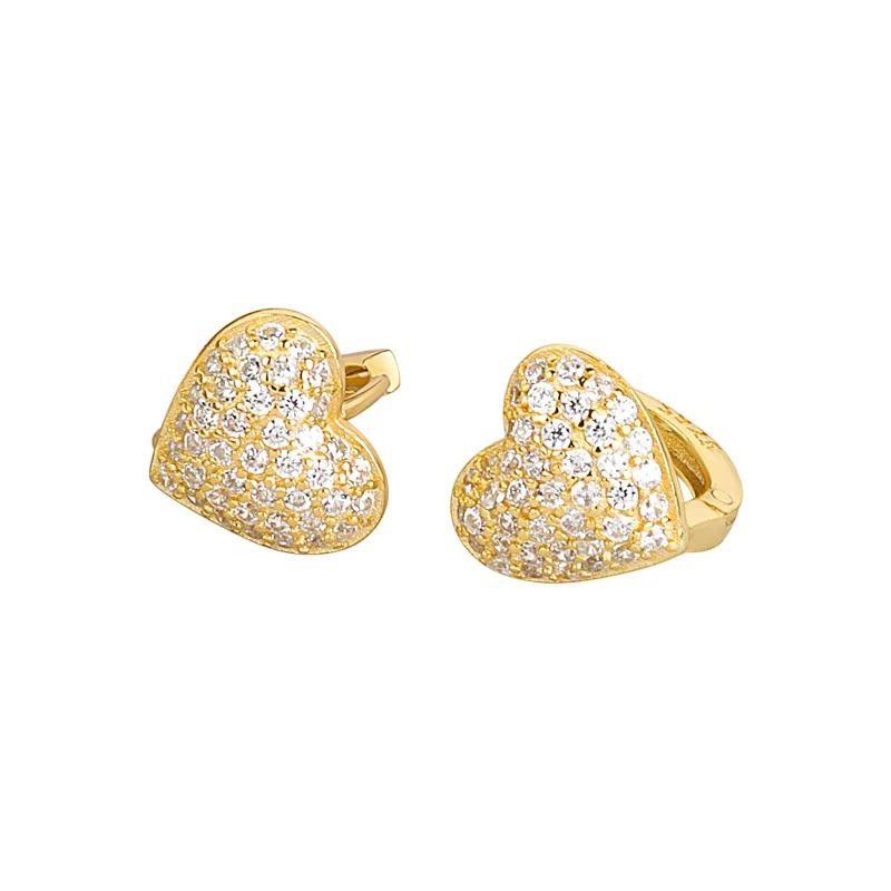 Wholesale Earrings S925 Sterling Silver Heartshaped Diamondencrusted Zircon Geometric Electroplated For Women - Image 5