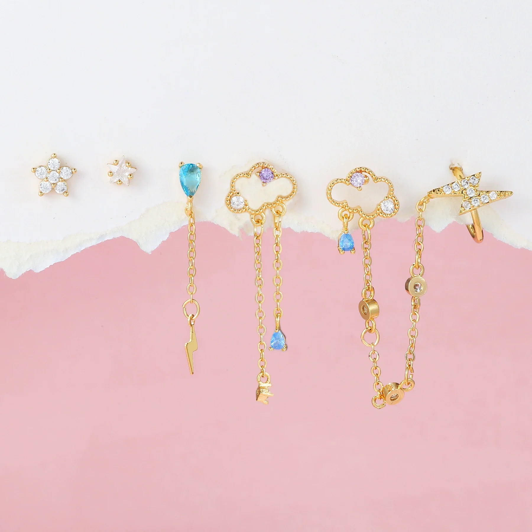 Wholesale Earrings Set Brass 18K Star Design Fashion Tassel Jewelry For Women - Image 2