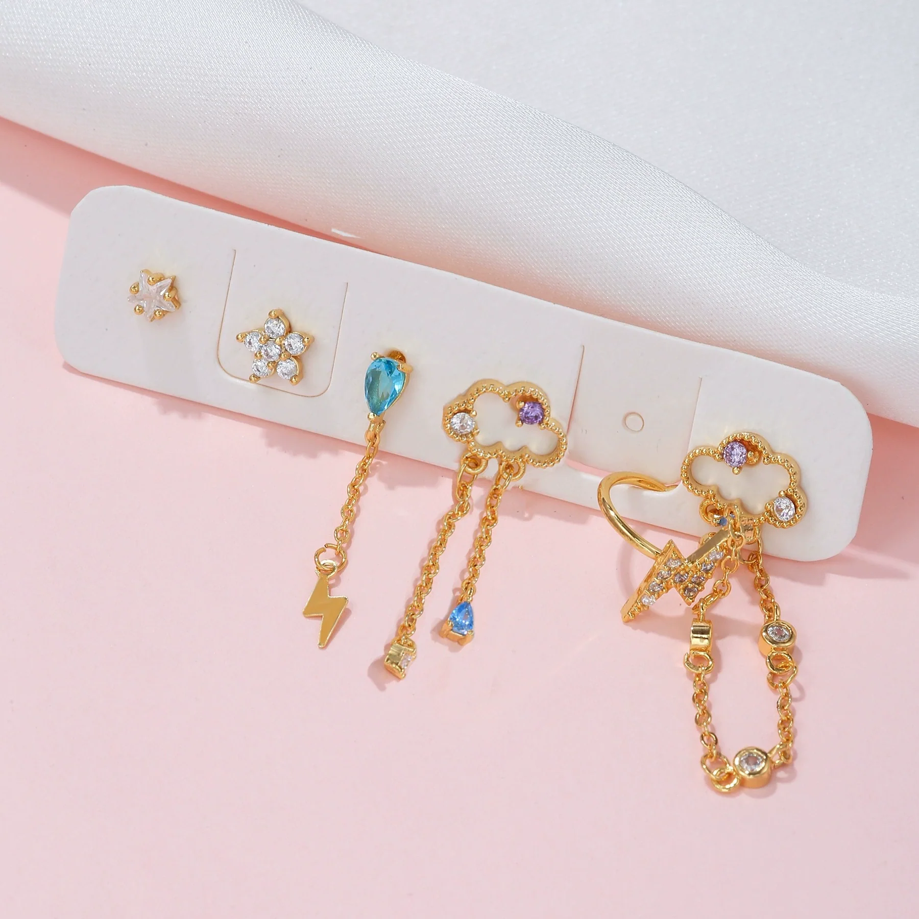 Wholesale Earrings Set Brass 18K Star Design Fashion Tassel Jewelry For Women - Image 3