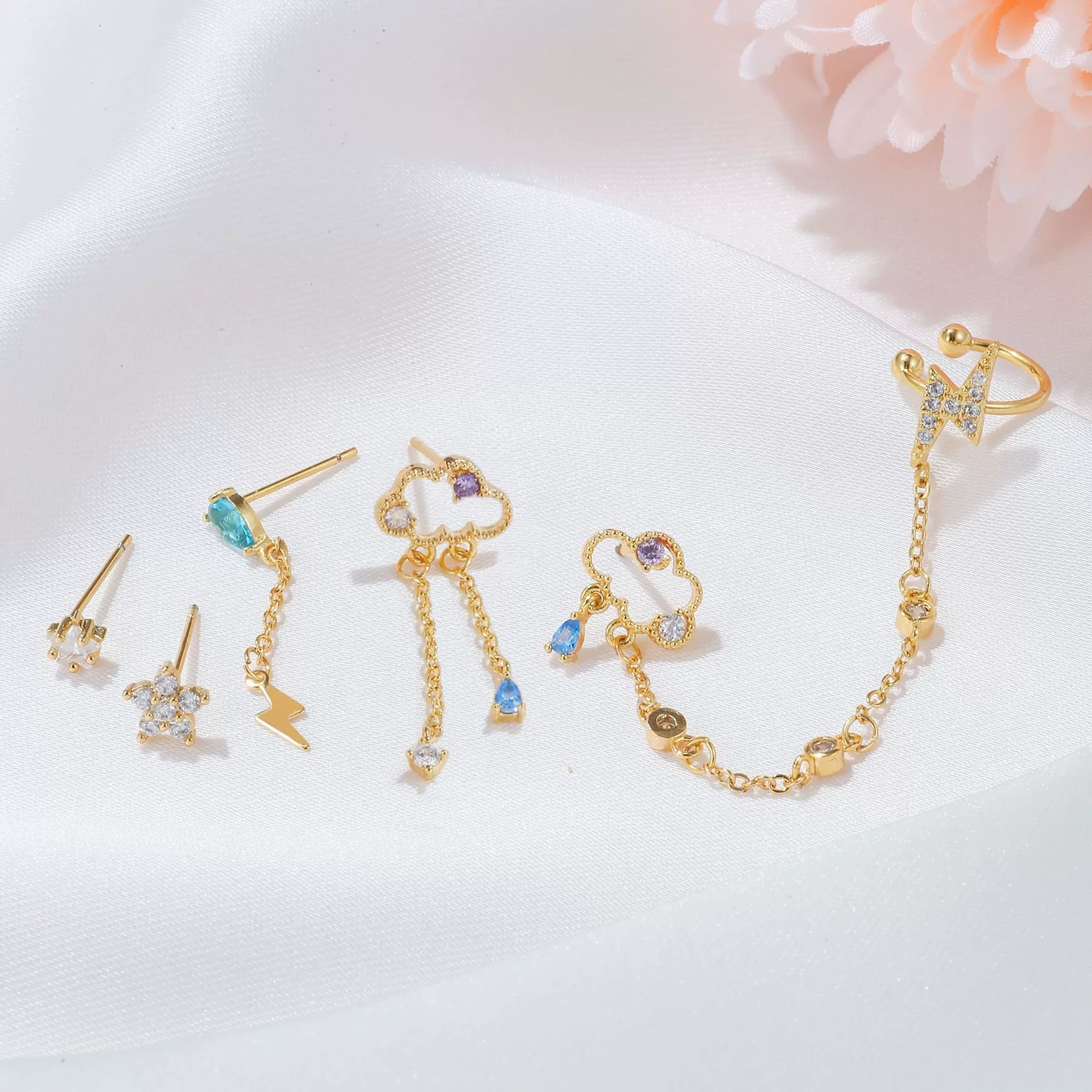 Wholesale Earrings Set Brass 18K Star Design Fashion Tassel Jewelry For Women - Image 4