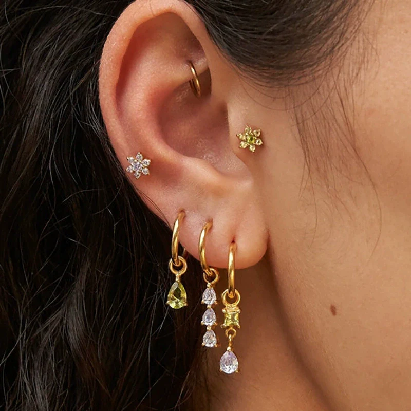 Wholesale Earrings Set Copper Geometric Zirconia Water Drop Hexagonal Design Women's - Image 4