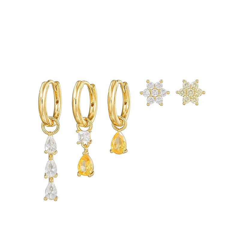 Wholesale Earrings Set Copper Geometric Zirconia Water Drop Hexagonal Design Women's - Image 5