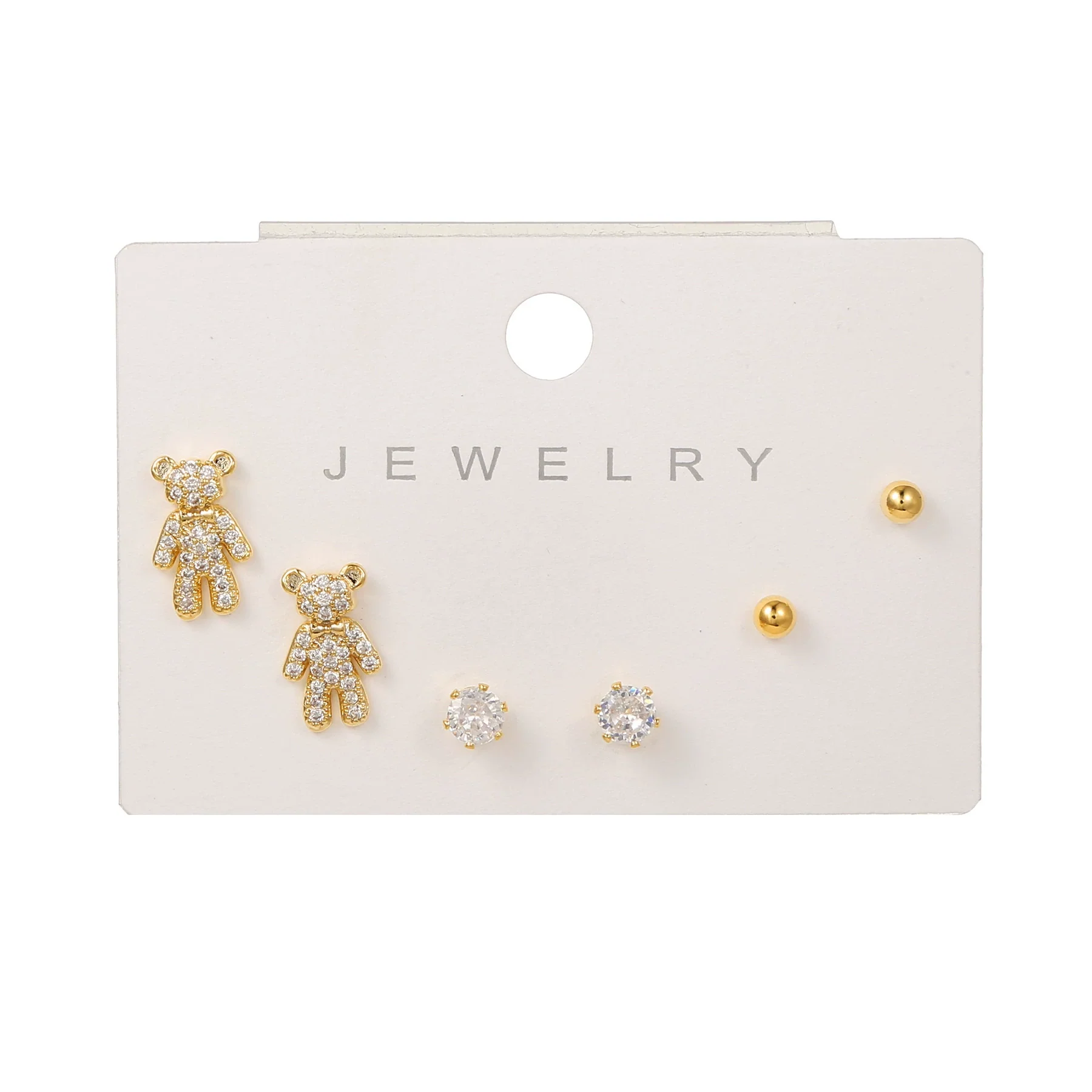 Wholesale Earrings Set S925 Sterling Silver And Copper Bear Four Leaf Clover Bow Heart Shaped Inlaid Zircon Geometric Style - Image 13