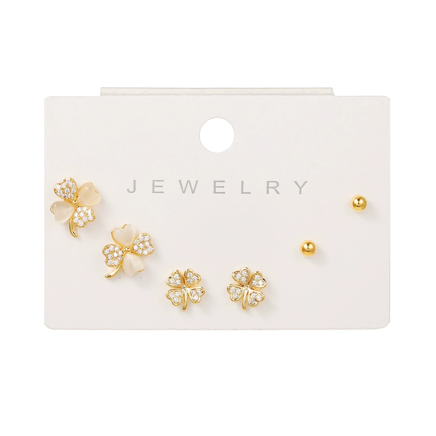 Wholesale Earrings Set S925 Sterling Silver And Copper Bear Four Leaf Clover Bow Heart Shaped Inlaid Zircon Geometric Style - Image 4