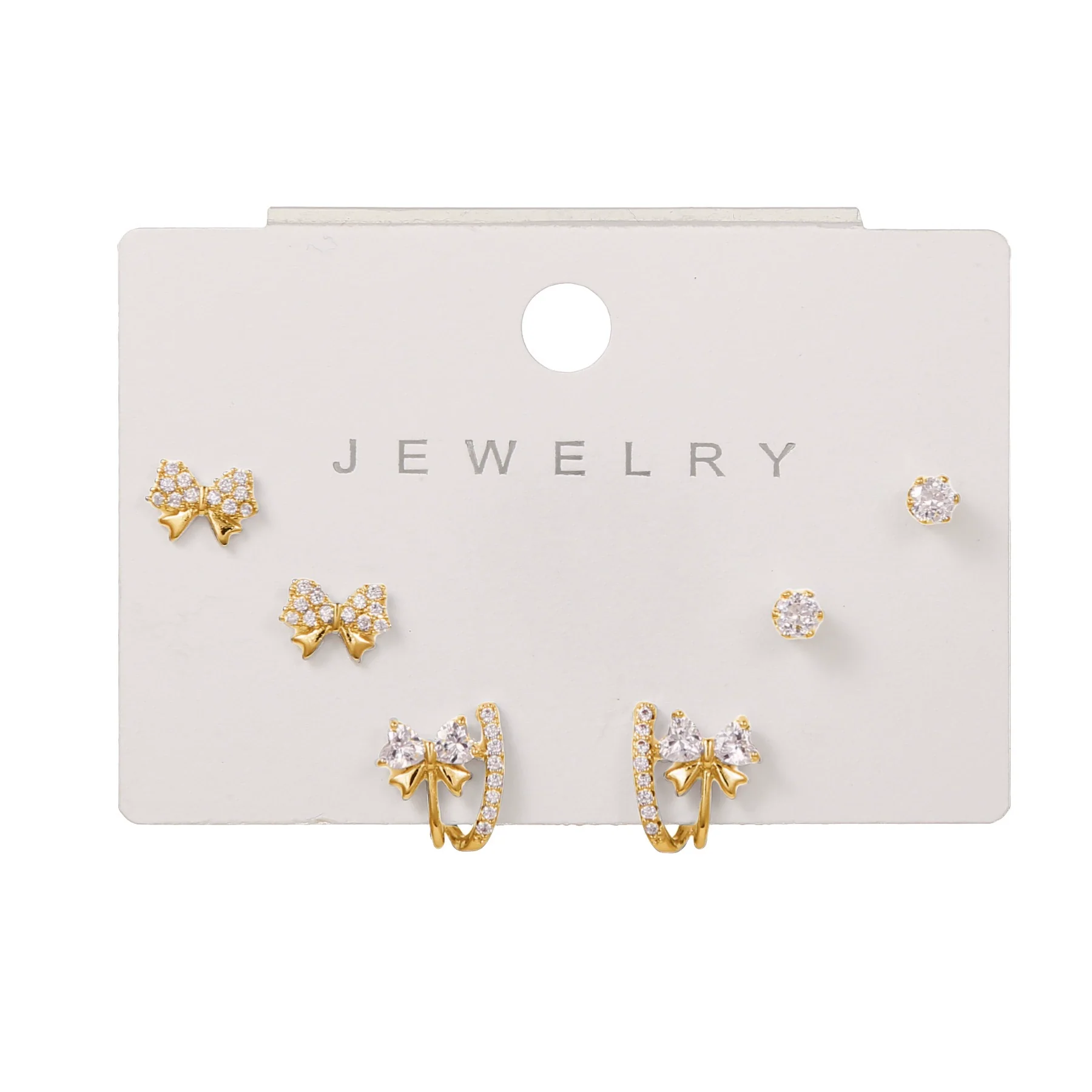 Wholesale Earrings Set S925 Sterling Silver And Copper Bear Four Leaf Clover Bow Heart Shaped Inlaid Zircon Geometric Style - Image 5