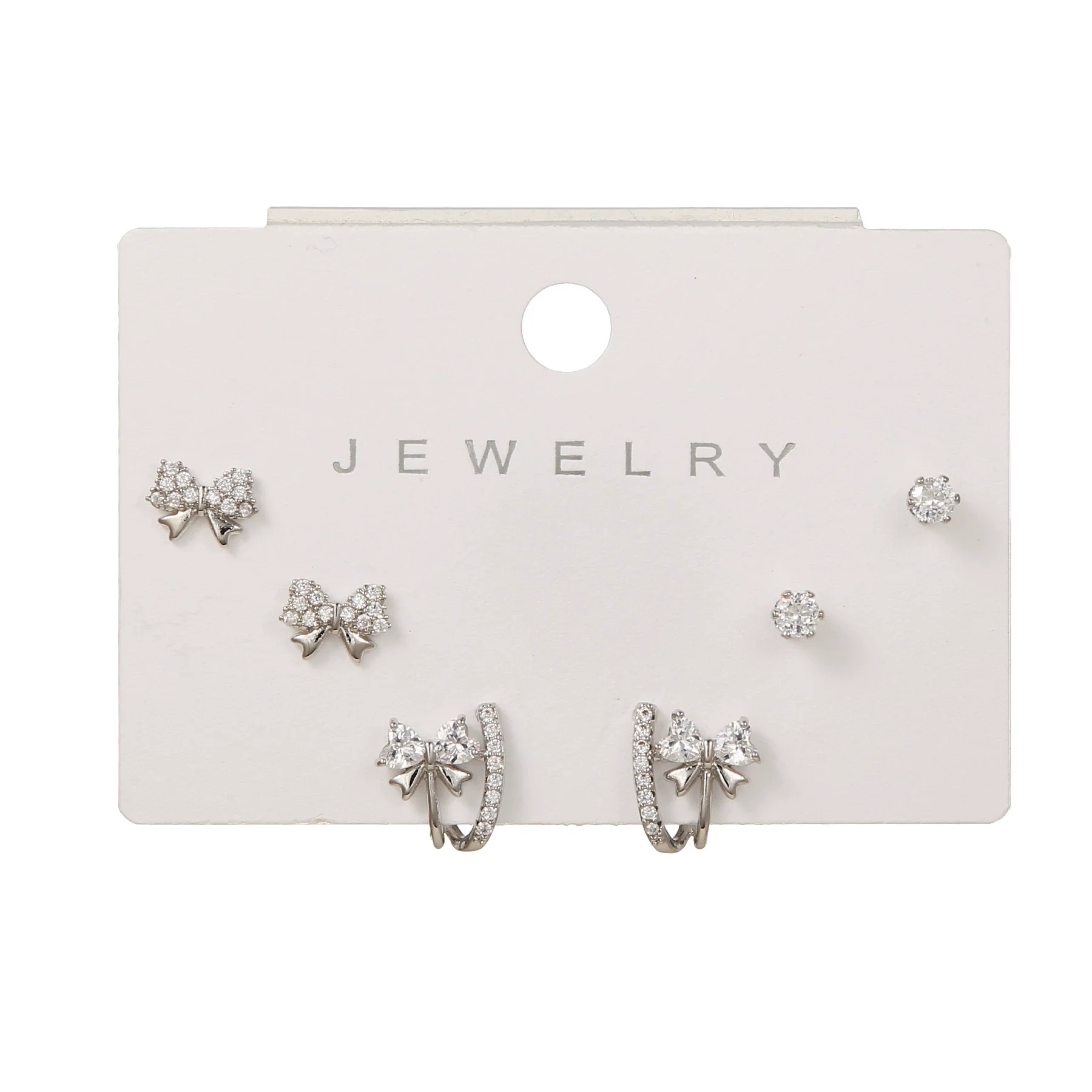 Wholesale Earrings Set S925 Sterling Silver And Copper Bear Four Leaf Clover Bow Heart Shaped Inlaid Zircon Geometric Style - Image 6