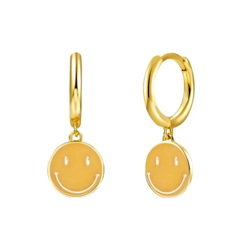 Wholesale Earrings Silver Needle Copper Geometric Dripping Oil Smiley Face For Women - Image 10