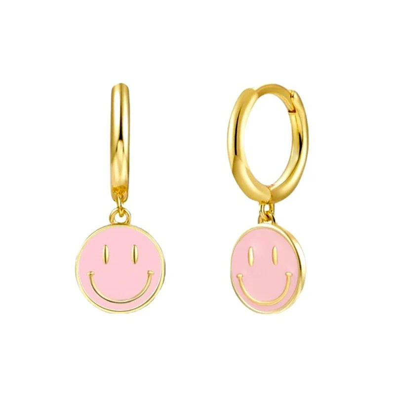 Wholesale Earrings Silver Needle Copper Geometric Dripping Oil Smiley Face For Women - Image 5