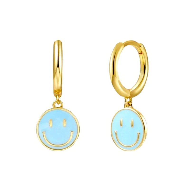 Wholesale Earrings Silver Needle Copper Geometric Dripping Oil Smiley Face For Women - Image 8