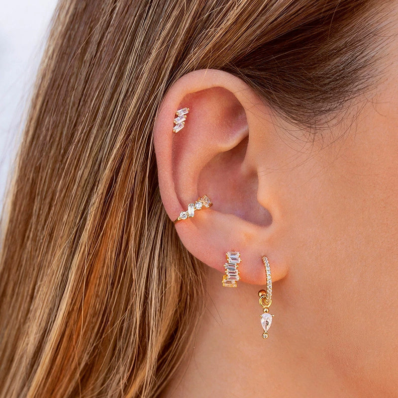 Wholesale Earrings Silver Needle Copper Geometric Light Luxury Style Set With Diamonds - Image 4