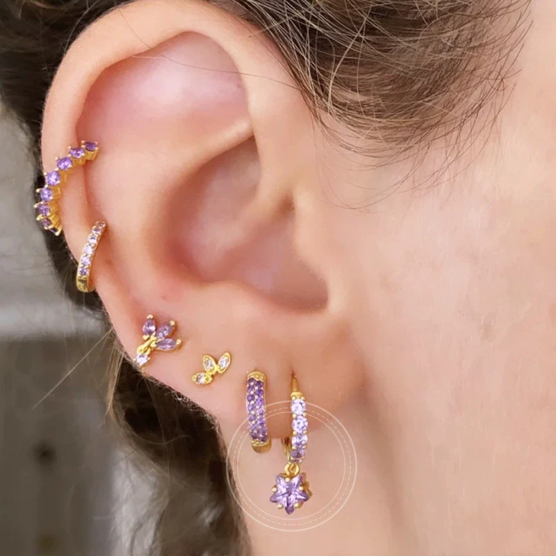 Wholesale Earrings Silver Needle Copper Star Zircon Retro Geometric Style - Image 2