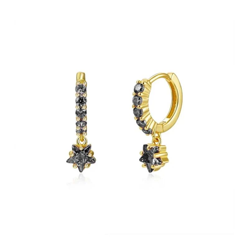 Wholesale Earrings Silver Needle Copper Star Zircon Retro Geometric Style - Image 7