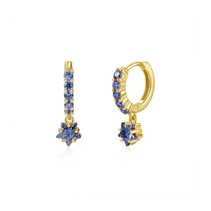 Wholesale Earrings Silver Needle Copper Star Zircon Retro Geometric Style - Image 9