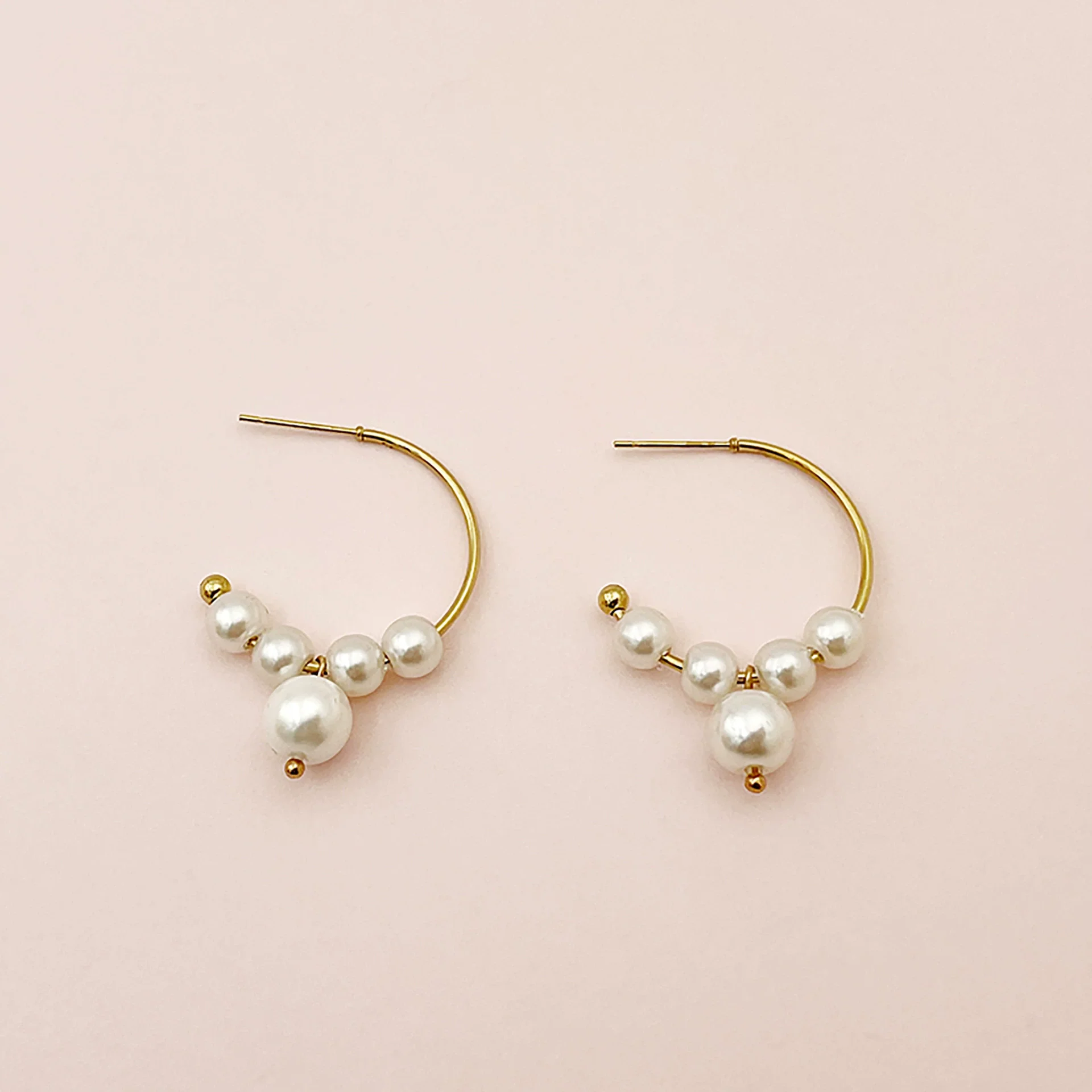 Wholesale Earrings Stainless Steel 14K Gold Plated Pearl Geometric C Shaped - Image 2