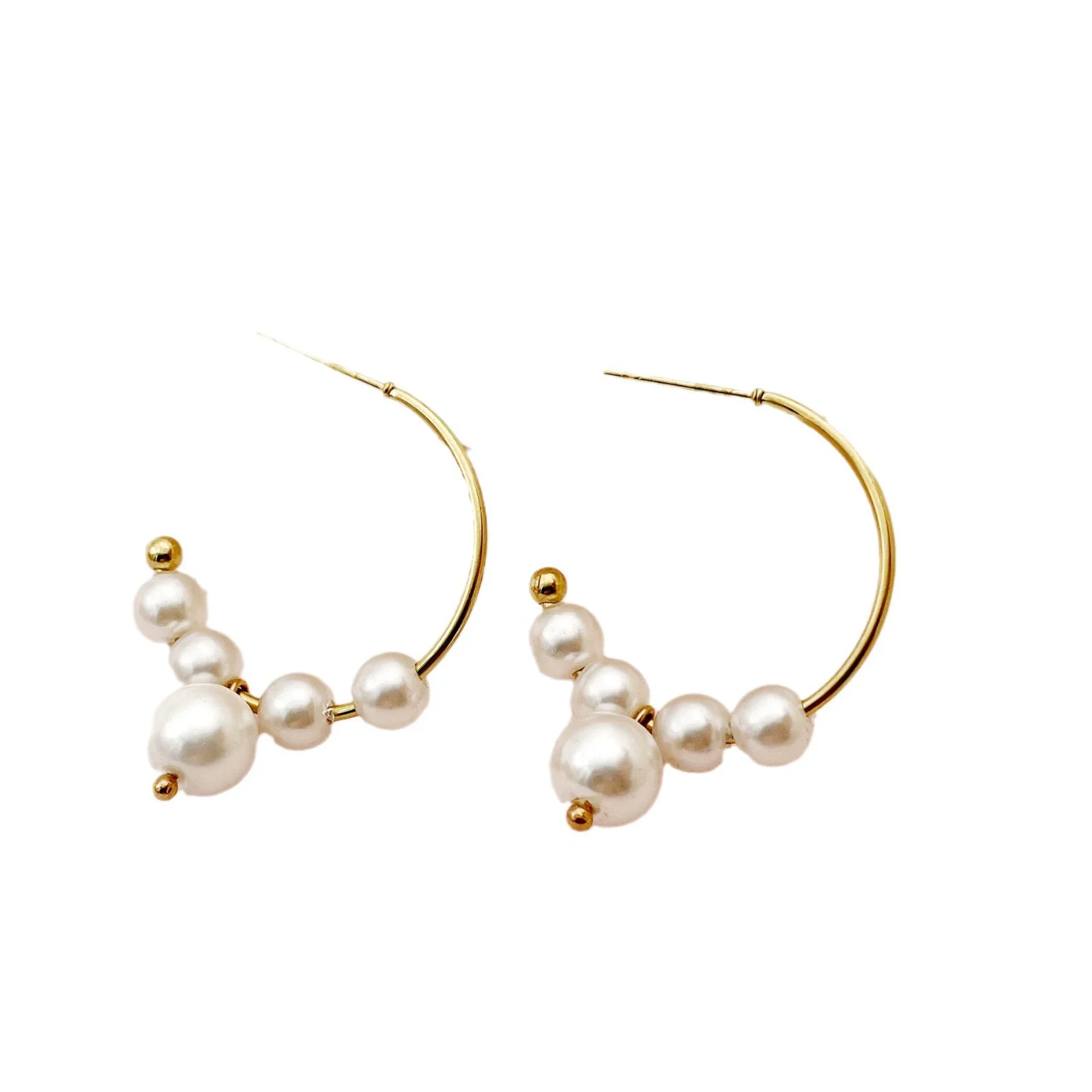 Wholesale Earrings Stainless Steel 14K Gold Plated Pearl Geometric C Shaped - Image 5