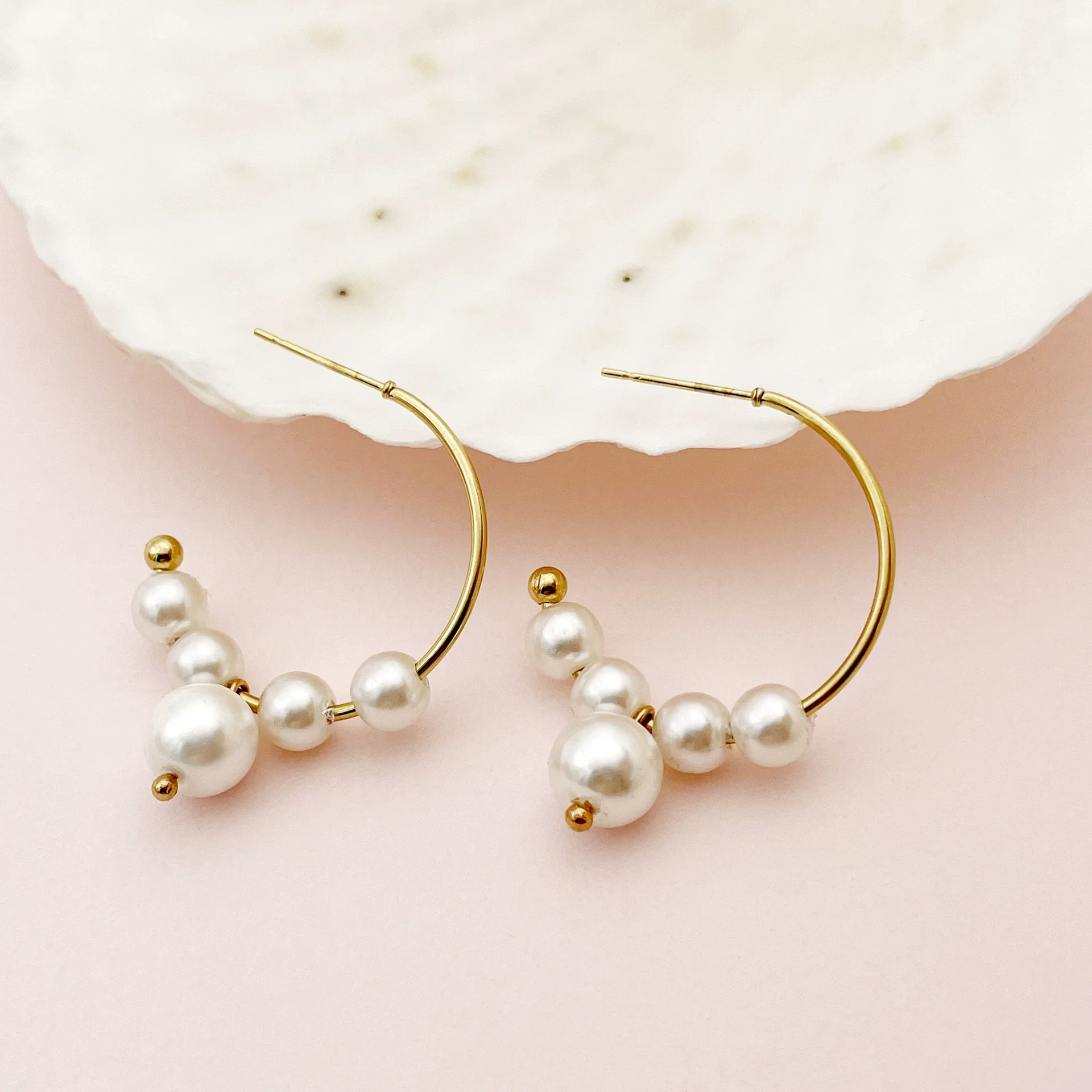 Wholesale Earrings Stainless Steel 14K Gold Plated Pearl Geometric C Shaped - Image 6