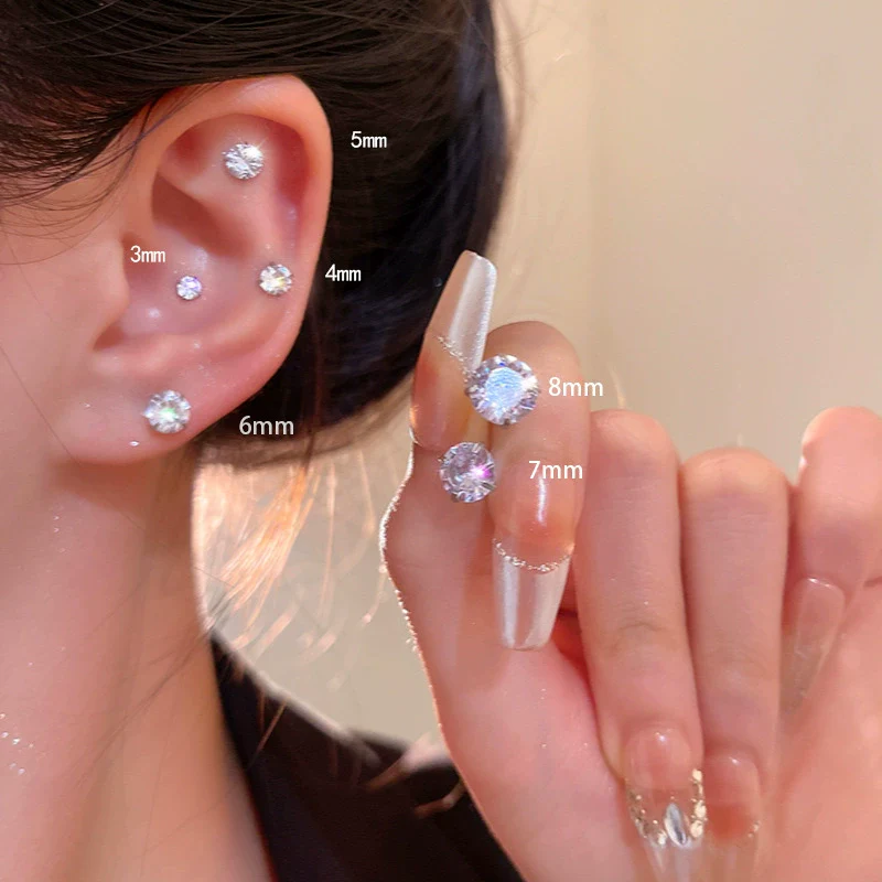 Wholesale Earrings Titanium Steel 925 Silver Zircon Geometric Electroplating Style For Women