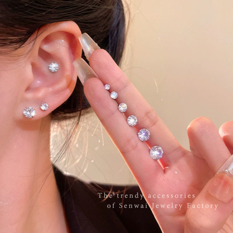 Wholesale Earrings Titanium Steel 925 Silver Zircon Geometric Electroplating Style For Women - Image 3