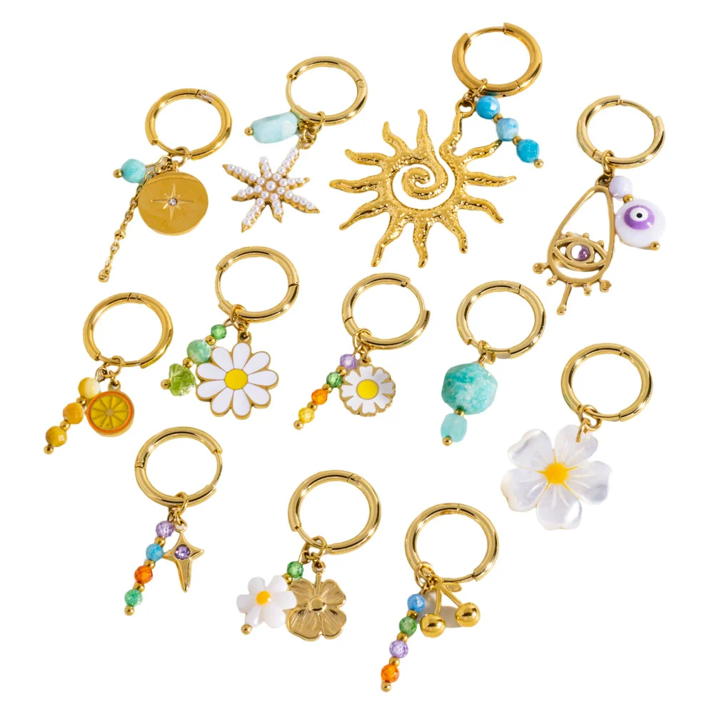 Wholesale Earrings Titanium Steel Geometric And Flower Pattern Electroplated With Original Design - Image 5