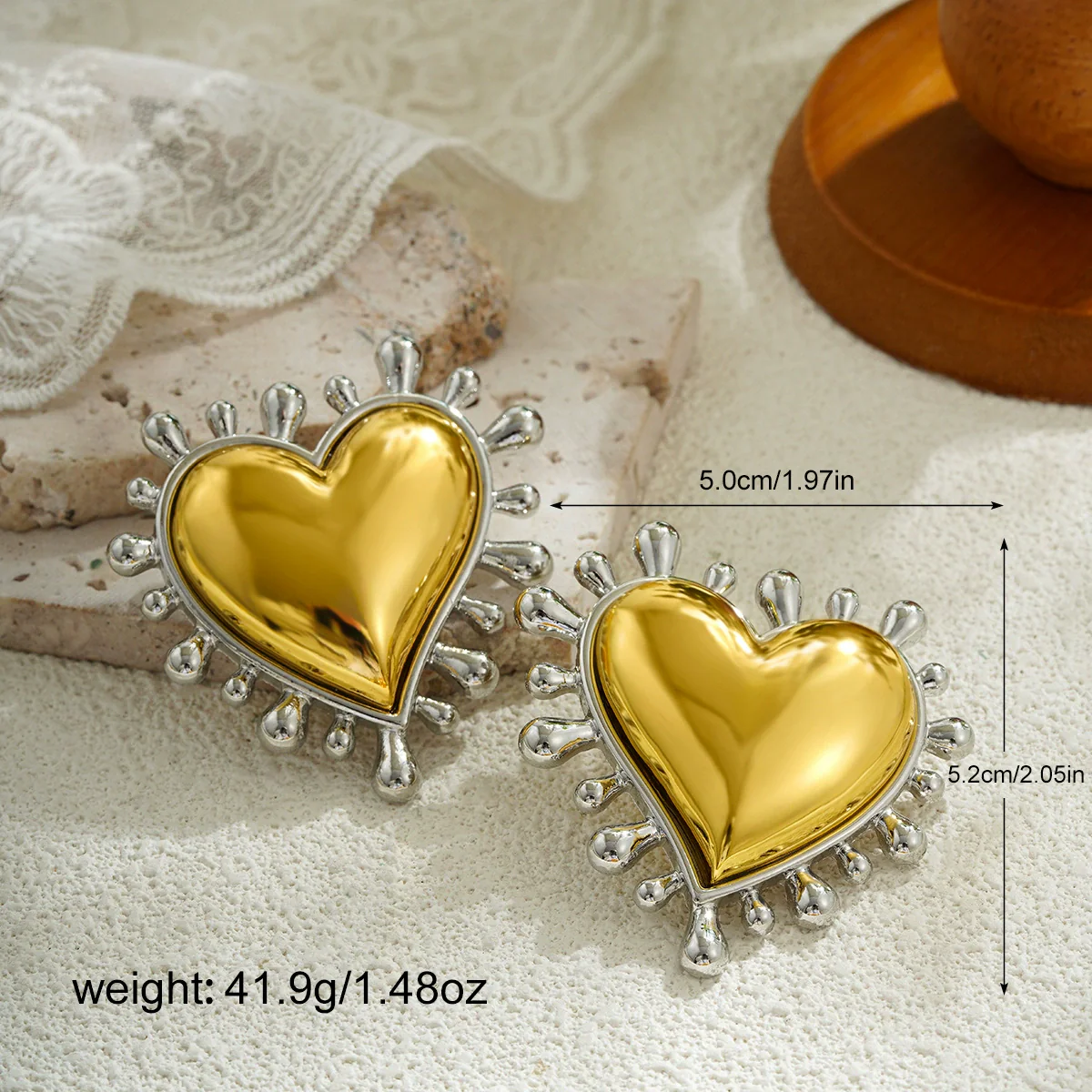 Wholesale Earrings Zinc Alloy Heart Shaped Cool Style Electroplated - Image 6