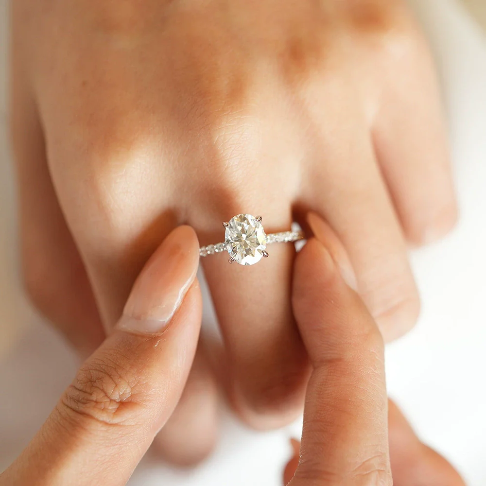 Wholesale Eggshaped 925 Sterling Silver Geometric Moissanite Women's Ring - Image 4