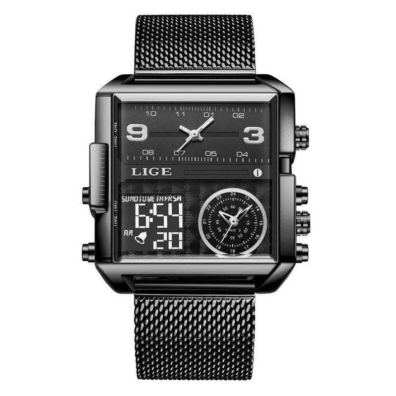 Wholesale Electronic Quartz Watch Square Alloy Case Stainless Steel Mesh Belt Sporty Style For Men - Image 11