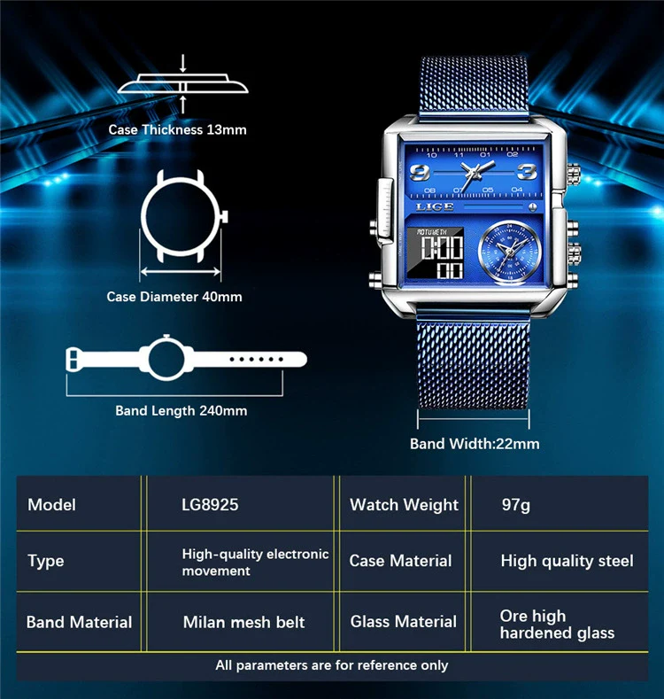 Wholesale Electronic Quartz Watch Square Alloy Case Stainless Steel Mesh Belt Sporty Style For Men - Image 3