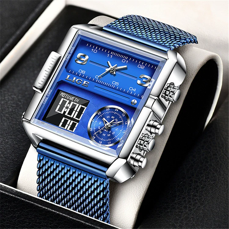 Wholesale Electronic Quartz Watch Square Alloy Case Stainless Steel Mesh Belt Sporty Style For Men - Image 6