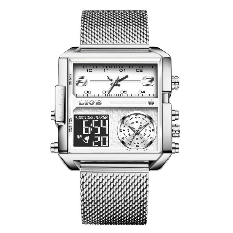 Wholesale Electronic Quartz Watch Square Alloy Case Stainless Steel Mesh Belt Sporty Style For Men - Image 8