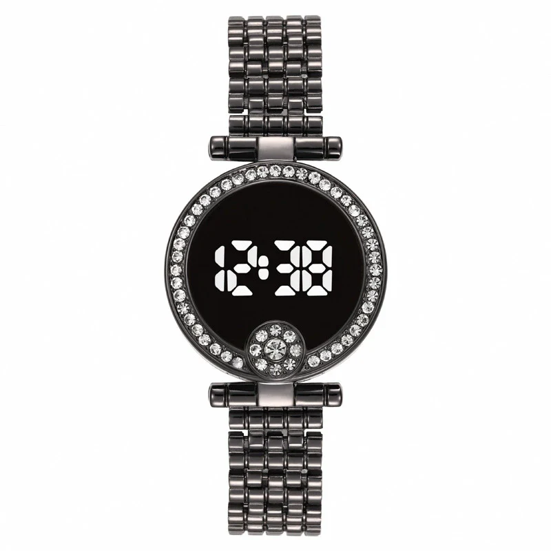 Wholesale Electronic Watches For Couples Alloy Stainless Steel Round Leisure Waterproof Diamondencrusted Led Watches - Image 2