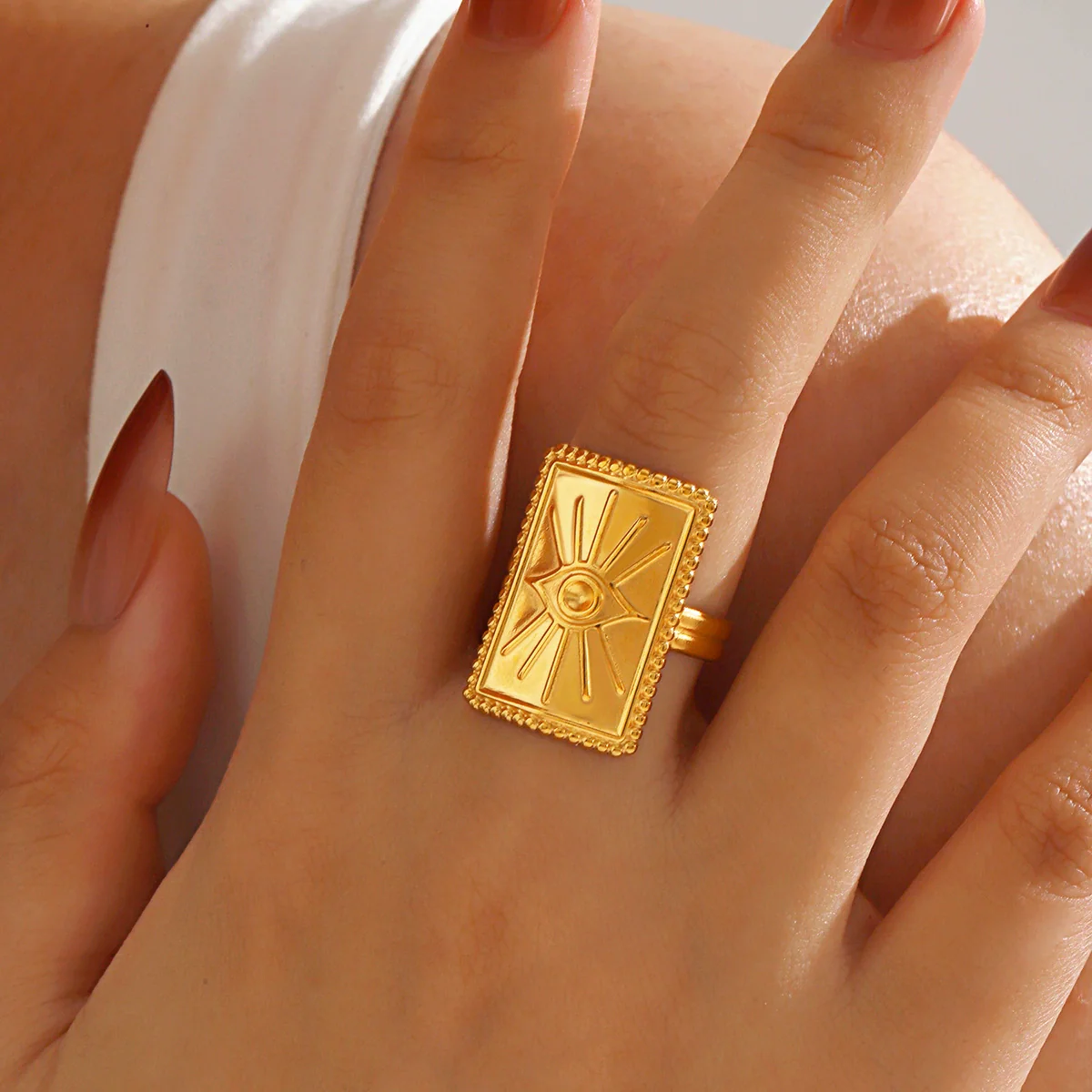 Wholesale Electroplated Geometric Devil's Eye Open Ring For Women Stainless Steel - Image 2