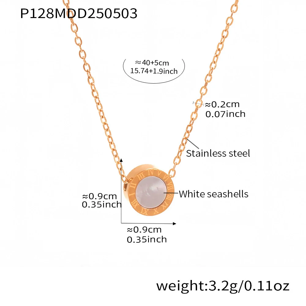 Wholesale Electroplated Geometric Roman Numerals Singlesided Black And White Shell Pendant Necklace And Bracelet Jewelry Set For Women Made Of Stainless Steel - Image 7