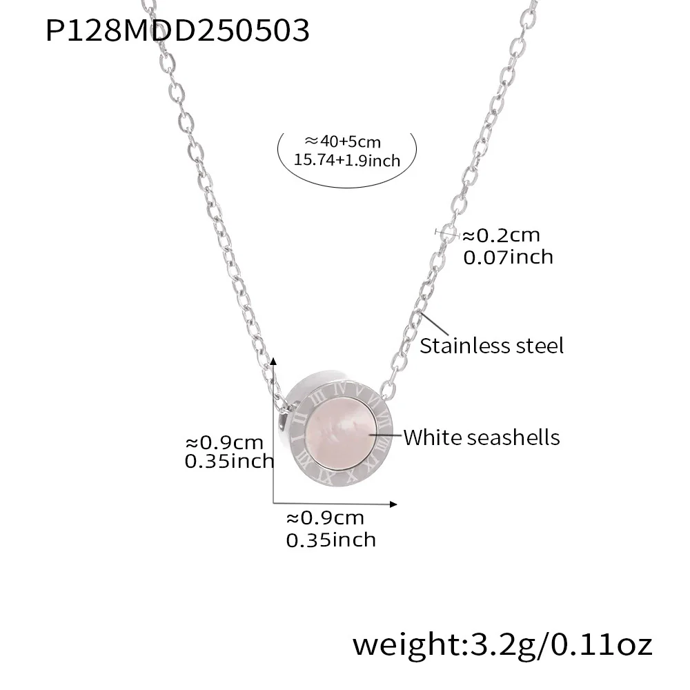 Wholesale Electroplated Geometric Roman Numerals Singlesided Black And White Shell Pendant Necklace And Bracelet Jewelry Set For Women Made Of Stainless Steel - Image 9