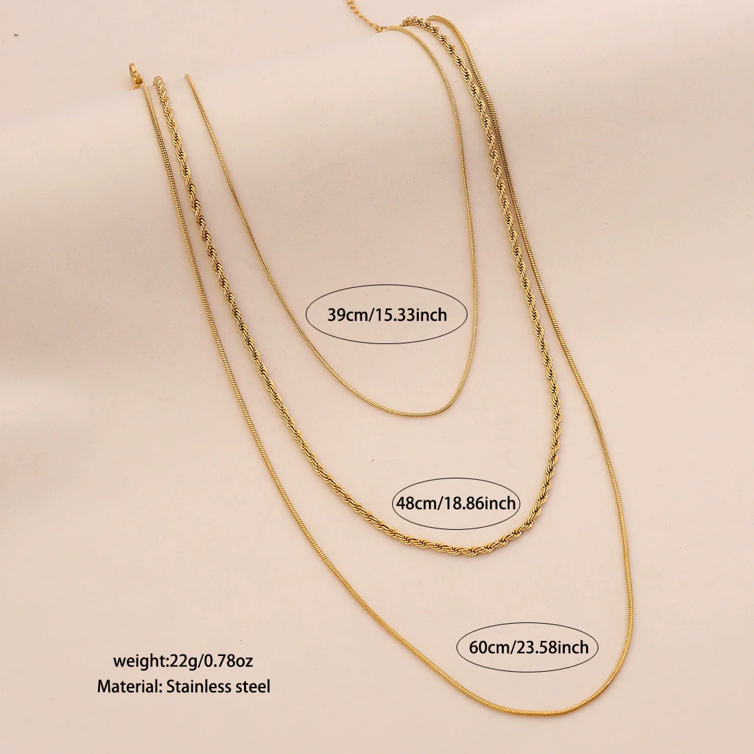 Wholesale Electroplated Geometric Stainless Steel And Titanium Steel 3Layer Clavicle Snake Bone Chain Unisex Necklace For Women - Image 10